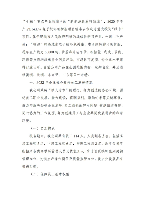 山東德源環(huán)氧科技有限公司2022年度社會責任報告2